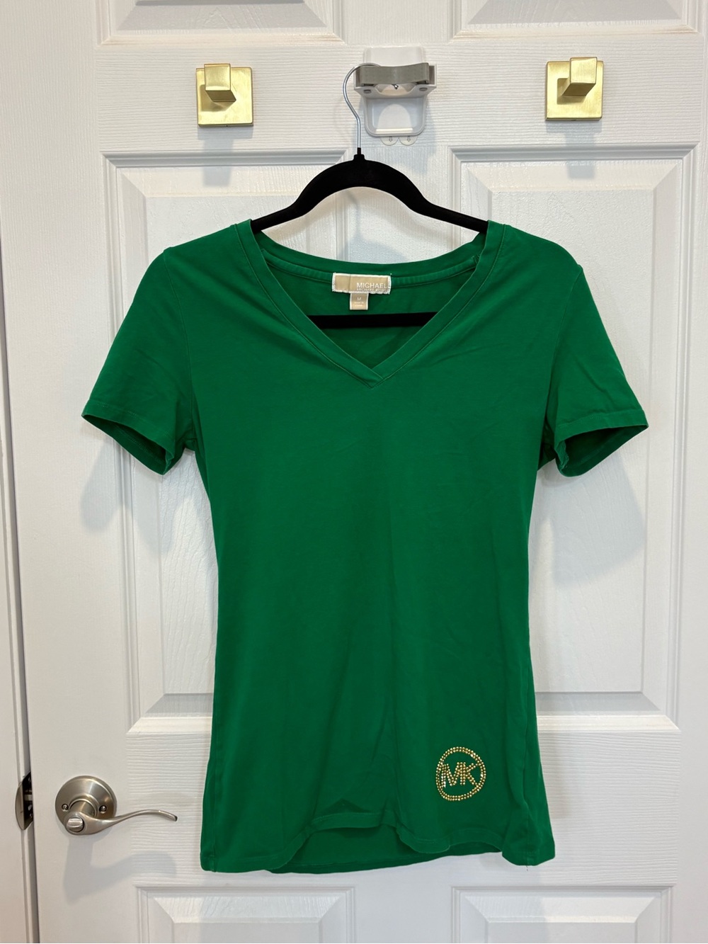 Michael Kors Women's Emerald Green V-Neck Short Sleeve Tee #1525